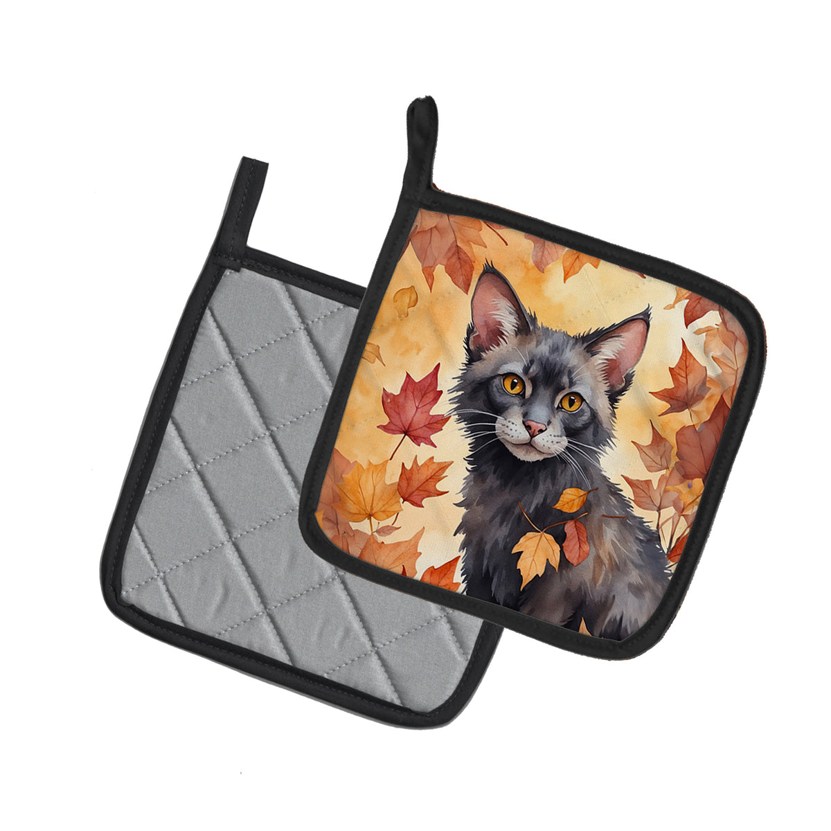 Caroline's Treasures Lykoi Cat in Fall Leaves Pair of Pot Holders Kitchen Heat Resistant Pot Holders Sets Oven Hot Pads - image 2