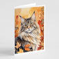 Caroline's Treasures MaineCoon Cat in Fall Leaves Greeting Cards Pack of 8 Blank Cards with Envelopes Whimsical A7 Size