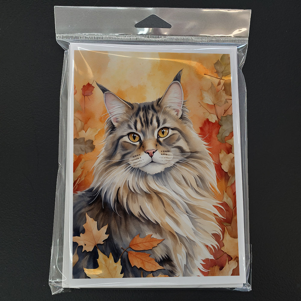 Caroline's Treasures MaineCoon Cat in Fall Leaves Greeting Cards Pack of 8 Blank Cards with Envelopes Whimsical A7 Size - image 3