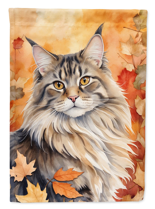 Caroline's Treasures MaineCoon Cat in Fall Leaves Garden Flag Mailbox Flag Decorative Yard Flag Banner Outside Patio