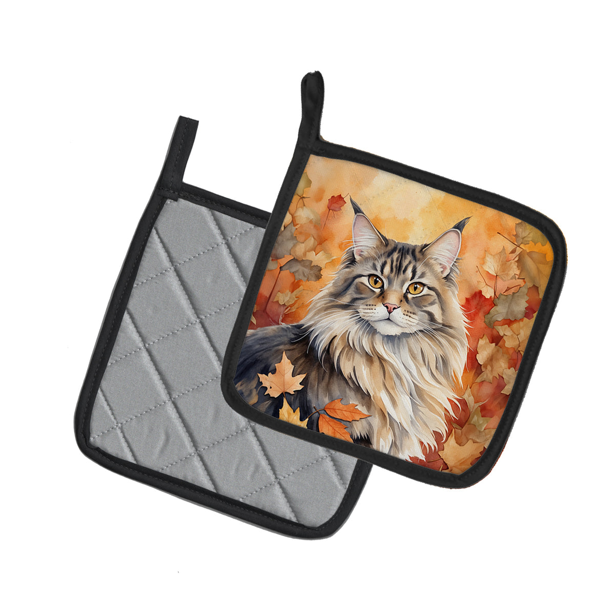 Caroline's Treasures MaineCoon Cat in Fall Leaves Pair of Pot Holders Kitchen Heat Resistant Pot Holders Sets Oven Hot - image 2