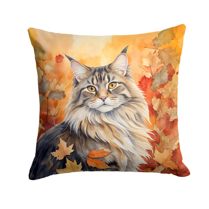 Caroline's Treasures MaineCoon Cat in Fall Leaves Throw Pillow Machine Washable, Indoor Outdoor Decorative Pillow for