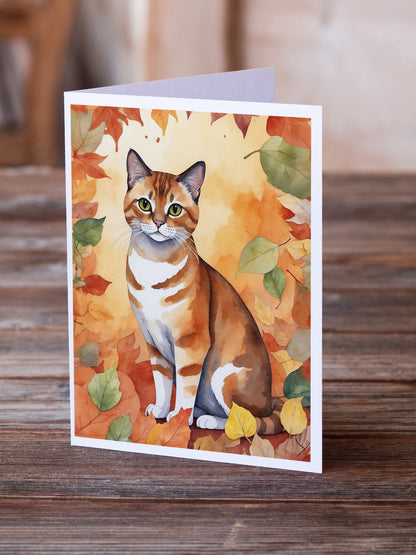 Caroline's Treasures Malayan Cat in Fall Leaves Greeting Cards Pack of 8 Blank Cards with Envelopes Whimsical A7 Size - image 2
