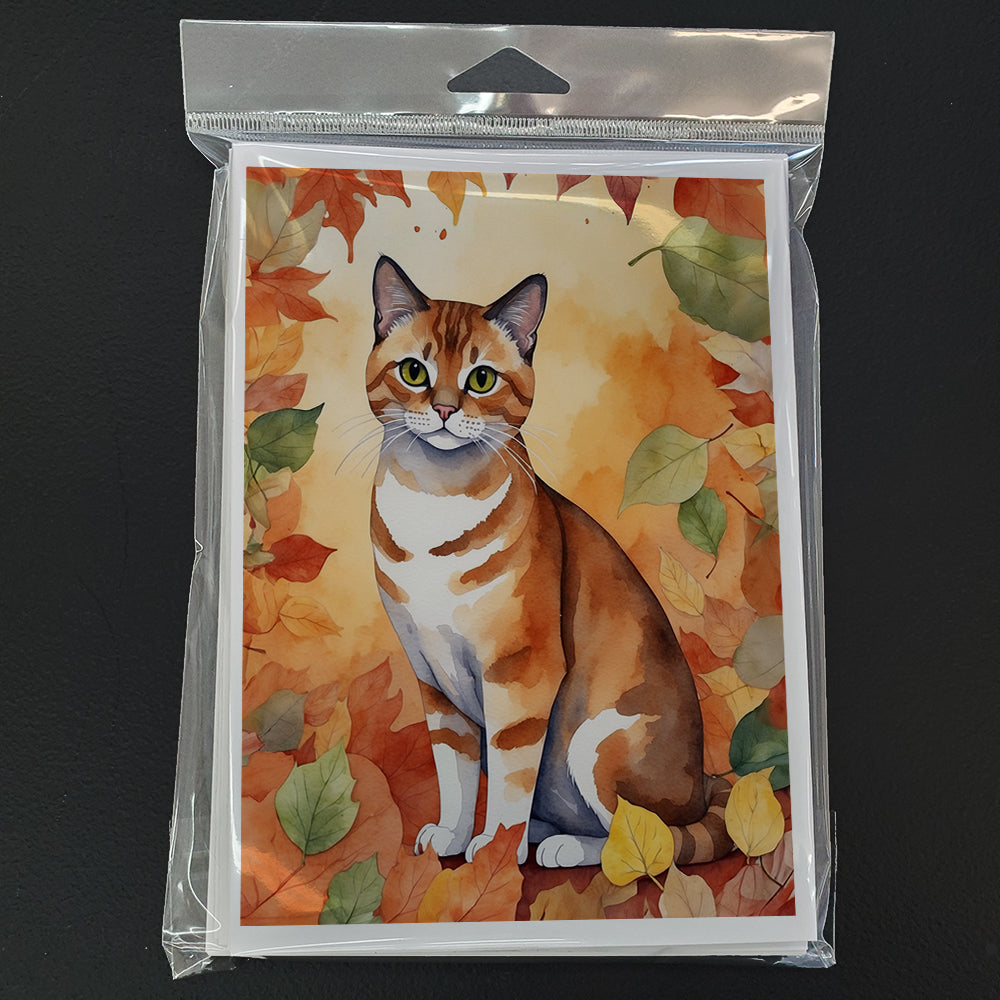 Caroline's Treasures Malayan Cat in Fall Leaves Greeting Cards Pack of 8 Blank Cards with Envelopes Whimsical A7 Size - image 3