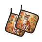 Caroline's Treasures Malayan Cat in Fall Leaves Pair of Pot Holders Kitchen Heat Resistant Pot Holders Sets Oven Hot