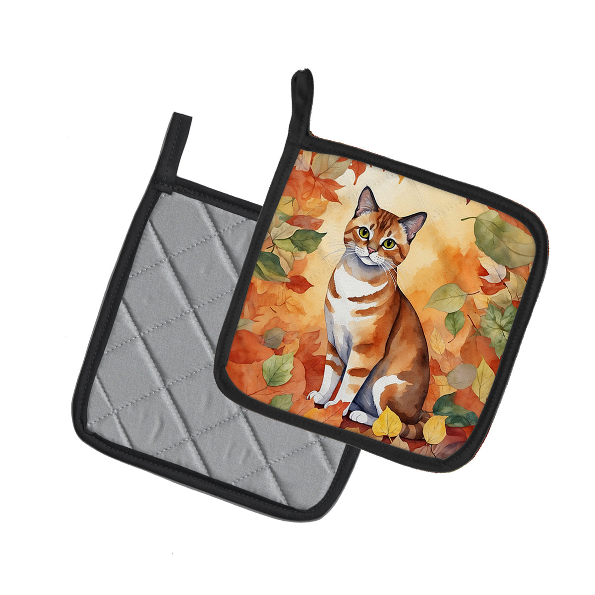 Caroline's Treasures Malayan Cat in Fall Leaves Pair of Pot Holders Kitchen Heat Resistant Pot Holders Sets Oven Hot - image 2