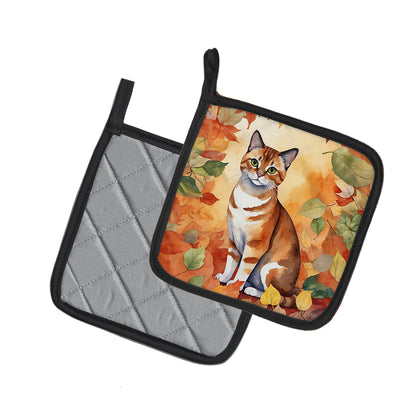 Caroline's Treasures Malayan Cat in Fall Leaves Pair of Pot Holders Kitchen Heat Resistant Pot Holders Sets Oven Hot - image 2