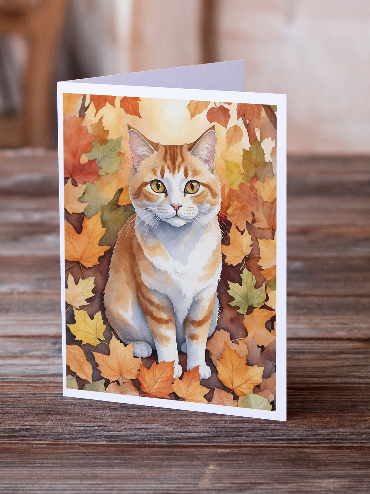Caroline's Treasures Manx Cat in Fall Leaves Greeting Cards Pack of 8 Blank Cards with Envelopes Whimsical A7 Size 5x7 - image 2