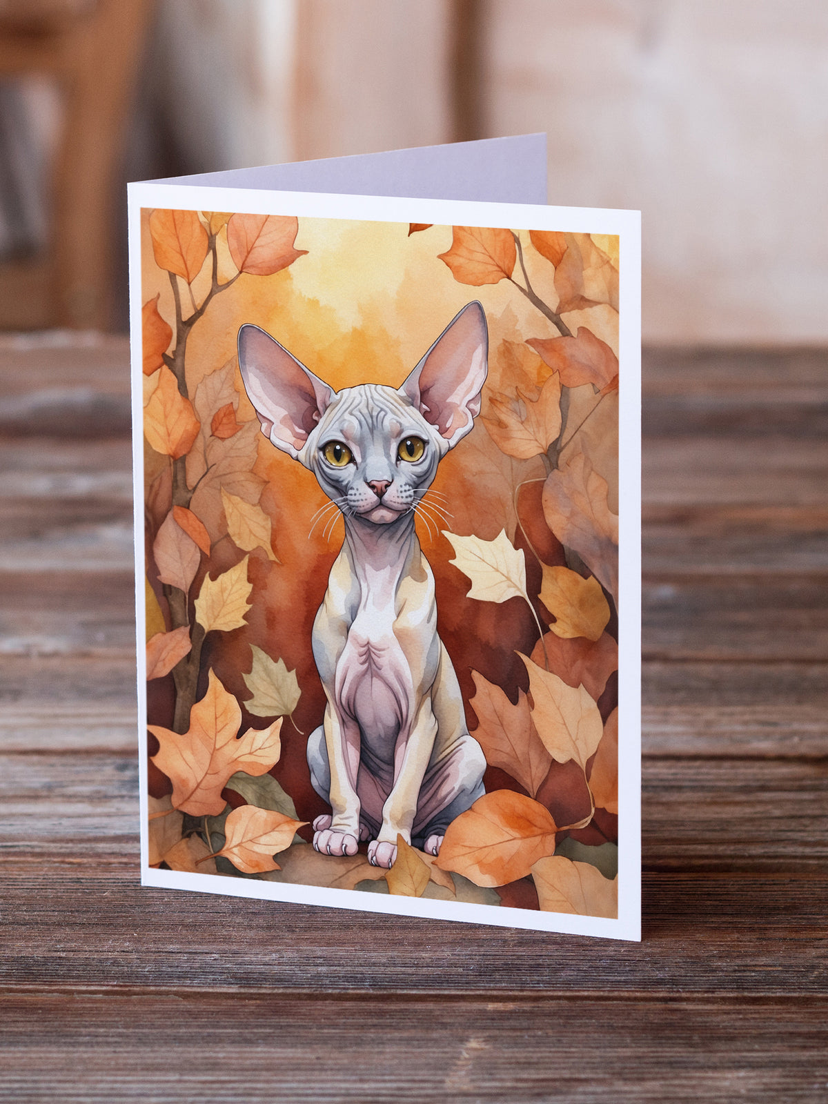 Caroline's Treasures Minskin Cat in Fall Leaves Greeting Cards Pack of 8 Blank Cards with Envelopes Whimsical A7 Size - image 2