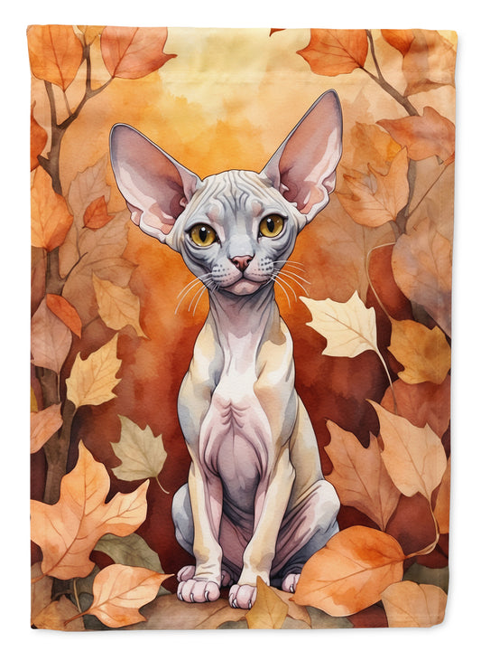 Caroline's Treasures Minskin Cat in Fall Leaves Garden Flag Mailbox Flag Decorative Yard Flag Banner Outside Patio