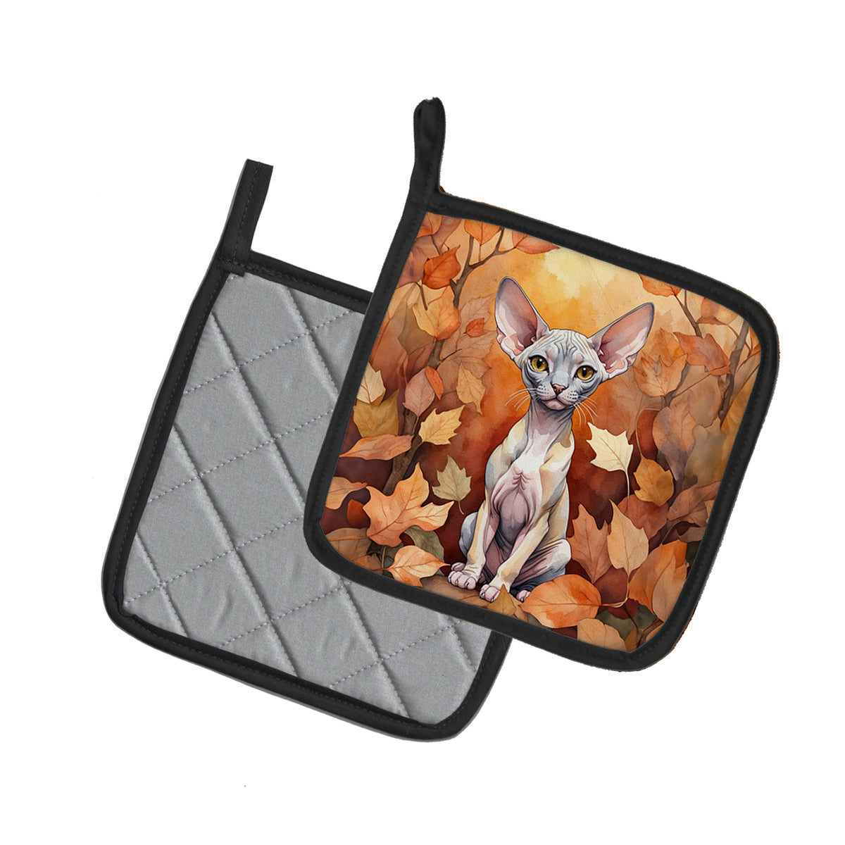 Caroline's Treasures Minskin Cat in Fall Leaves Pair of Pot Holders Kitchen Heat Resistant Pot Holders Sets Oven Hot - image 2