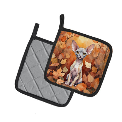 Caroline's Treasures Minskin Cat in Fall Leaves Pair of Pot Holders Kitchen Heat Resistant Pot Holders Sets Oven Hot - image 2