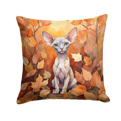 Caroline's Treasures Minskin Cat in Fall Leaves Throw Pillow Machine Washable, Indoor Outdoor Decorative Pillow for