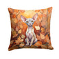 Caroline's Treasures Minskin Cat in Fall Leaves Throw Pillow Machine Washable, Indoor Outdoor Decorative Pillow for