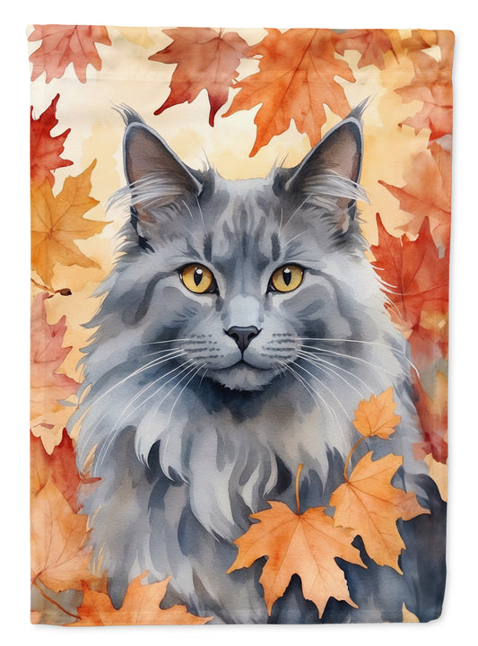 Caroline's Treasures Nebelung Cat in Fall Leaves House Flag Large Porch Sleeve Pole Decorative Outside Yard Banner