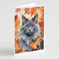 Caroline's Treasures Nebelung Cat in Fall Leaves Greeting Cards Pack of 8 Blank Cards with Envelopes Whimsical A7 Size