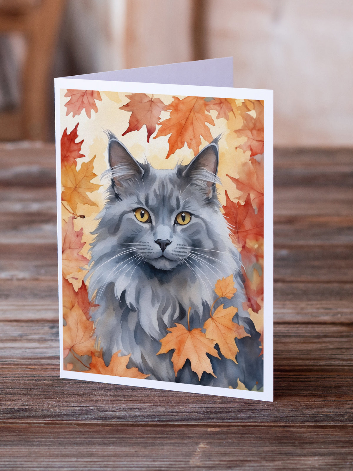 Caroline's Treasures Nebelung Cat in Fall Leaves Greeting Cards Pack of 8 Blank Cards with Envelopes Whimsical A7 Size - image 2