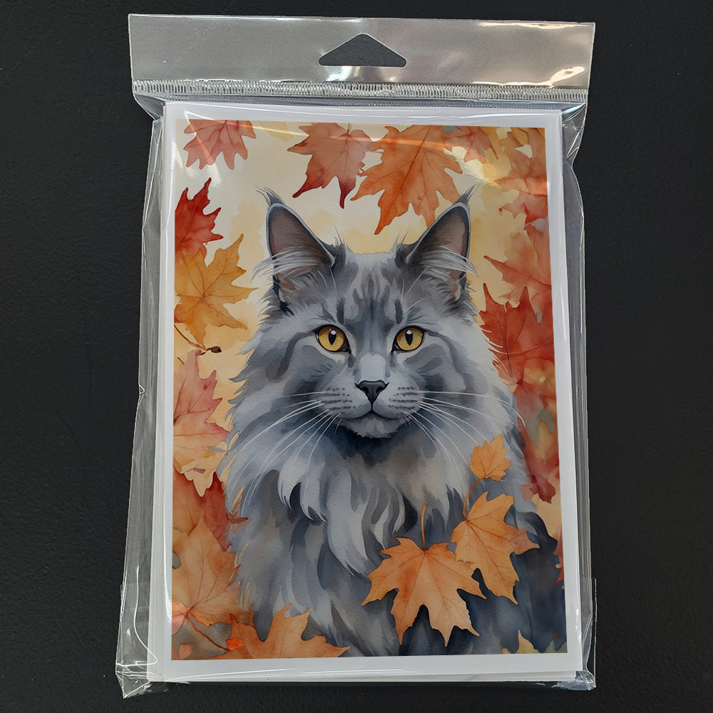 Caroline's Treasures Nebelung Cat in Fall Leaves Greeting Cards Pack of 8 Blank Cards with Envelopes Whimsical A7 Size - image 3