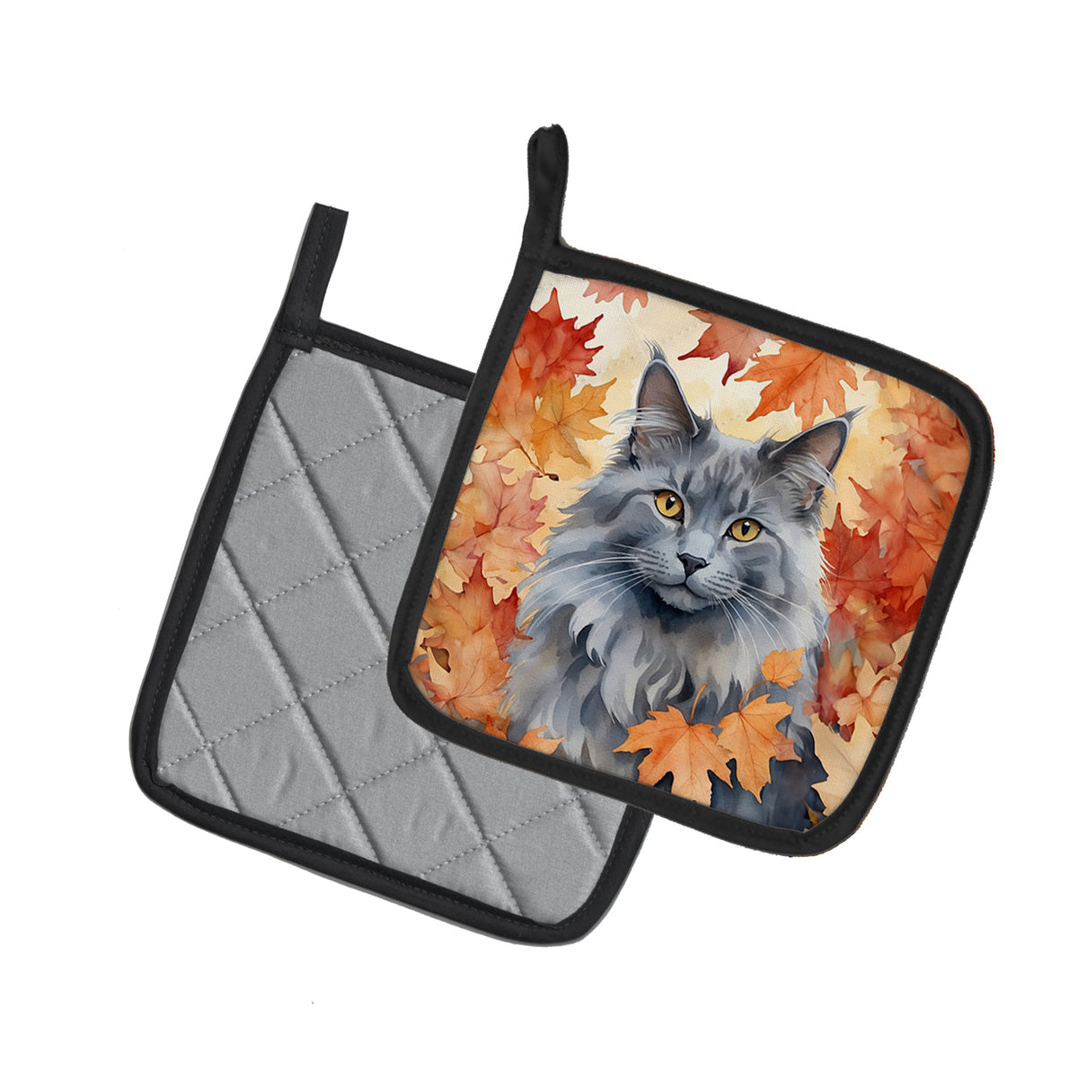 Caroline's Treasures Nebelung Cat in Fall Leaves Pair of Pot Holders Kitchen Heat Resistant Pot Holders Sets Oven Hot - image 2