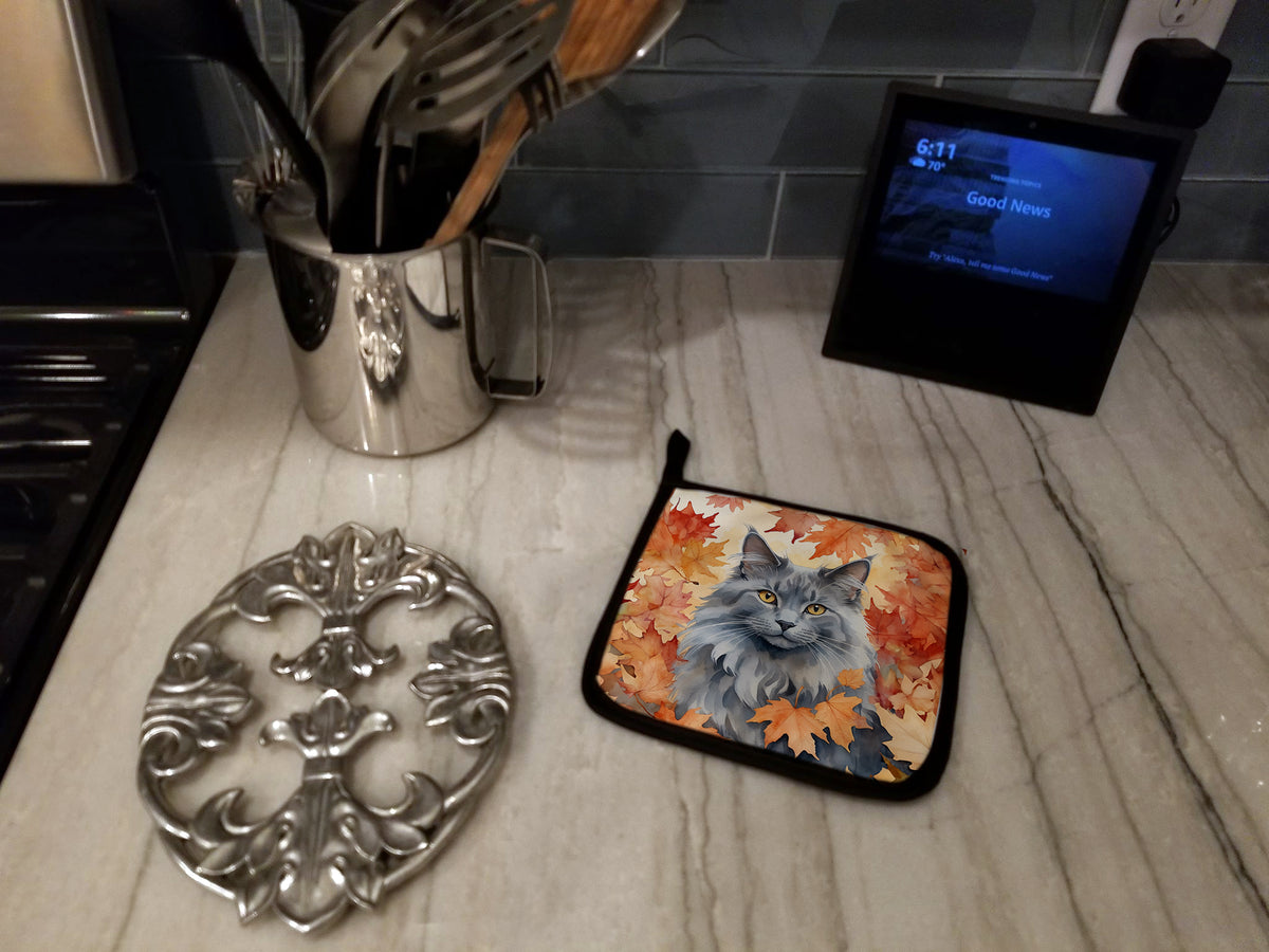 Caroline's Treasures Nebelung Cat in Fall Leaves Pair of Pot Holders Kitchen Heat Resistant Pot Holders Sets Oven Hot - image 3