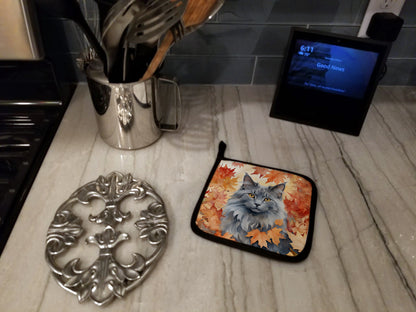 Caroline's Treasures Nebelung Cat in Fall Leaves Pair of Pot Holders Kitchen Heat Resistant Pot Holders Sets Oven Hot - image 3