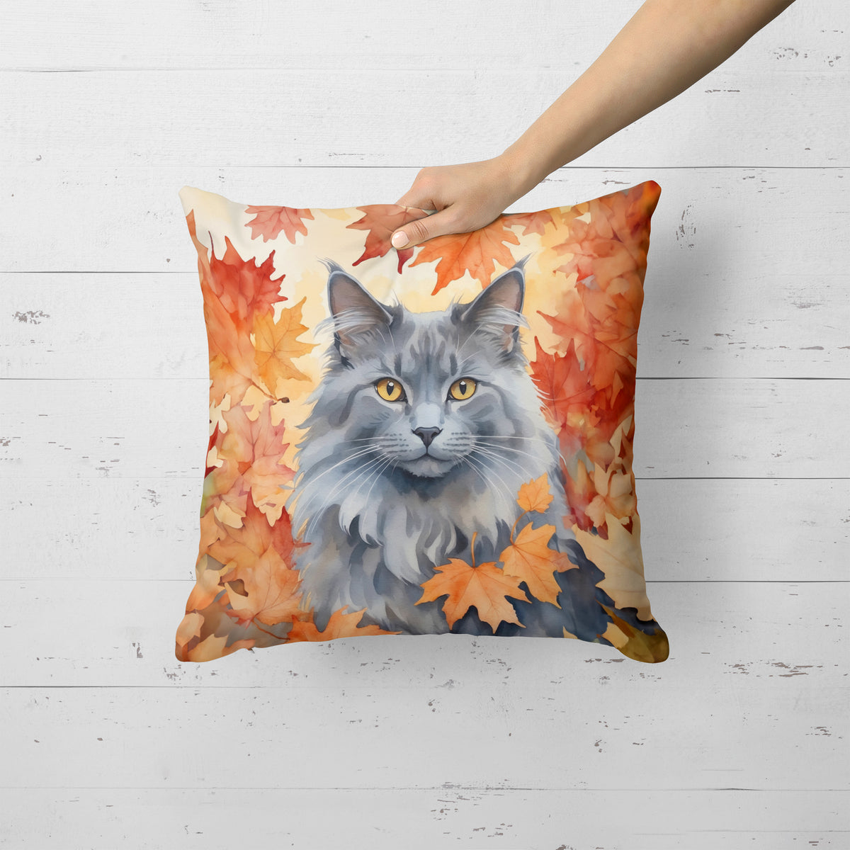 Caroline's Treasures Nebelung Cat in Fall Leaves Throw Pillow Machine Washable, Indoor Outdoor Decorative Pillow for - image 2