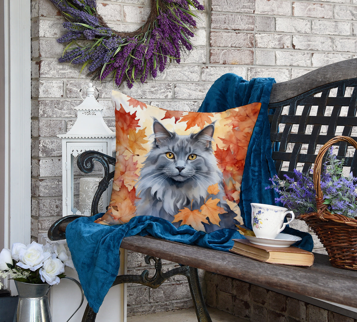 Caroline's Treasures Nebelung Cat in Fall Leaves Throw Pillow Machine Washable, Indoor Outdoor Decorative Pillow for - image 4