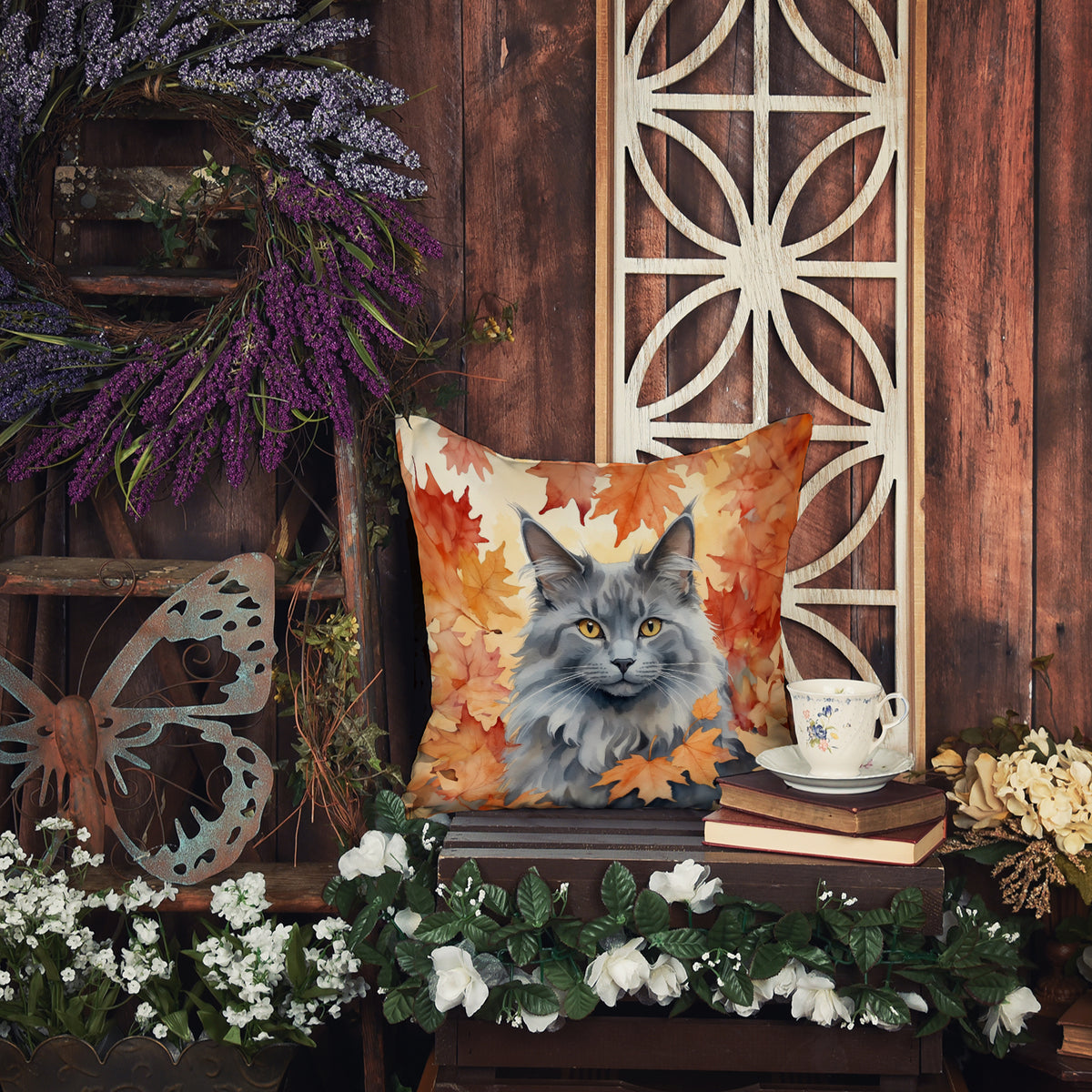 Caroline's Treasures Nebelung Cat in Fall Leaves Throw Pillow Machine Washable, Indoor Outdoor Decorative Pillow for - image 6
