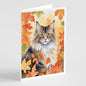 Caroline's Treasures Norwegian Forest Cat in Fall Leaves Greeting Cards Pack of 8 Blank Cards with Envelopes Whimsical