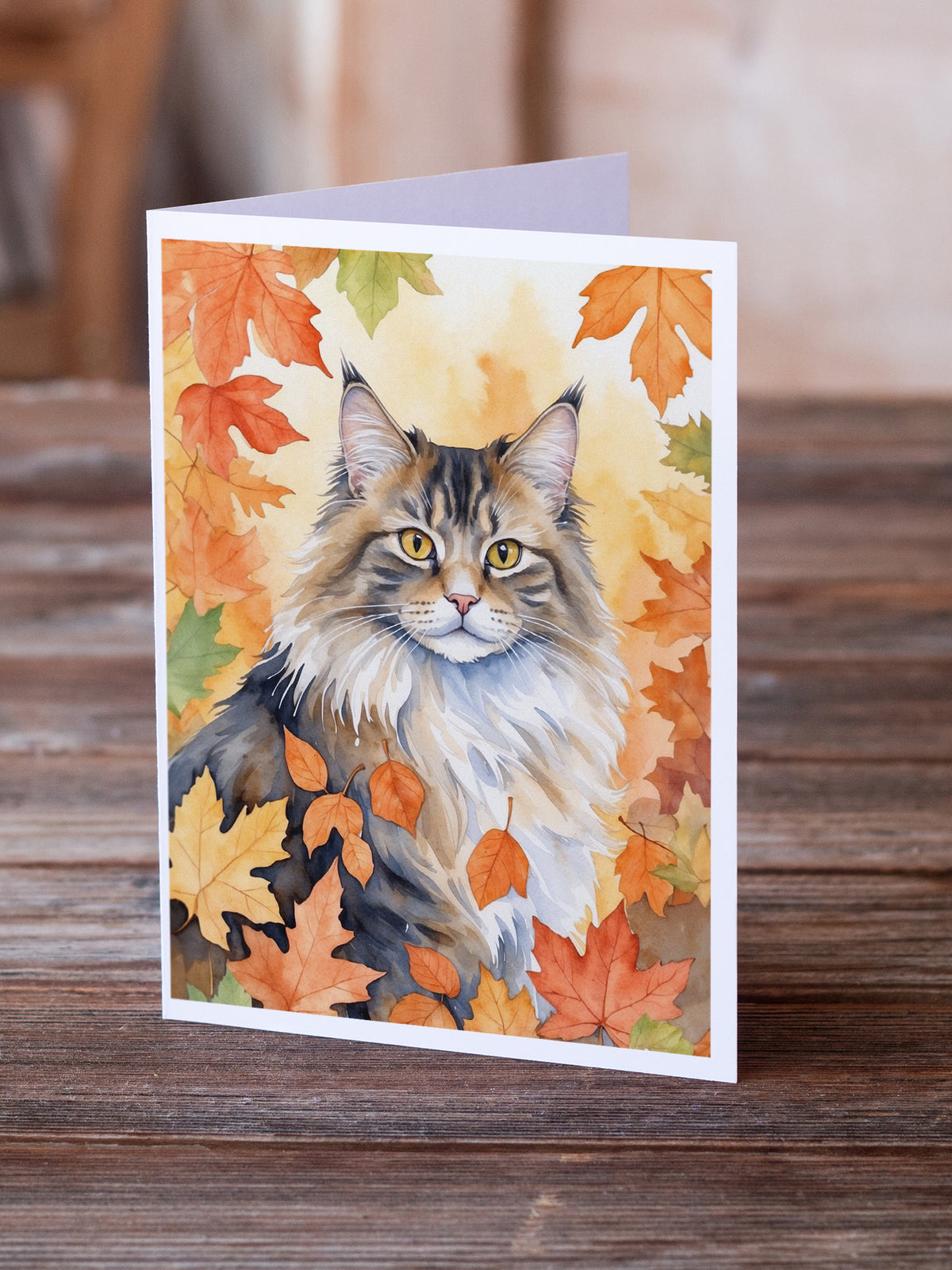 Caroline's Treasures Norwegian Forest Cat in Fall Leaves Greeting Cards Pack of 8 Blank Cards with Envelopes Whimsical - image 2