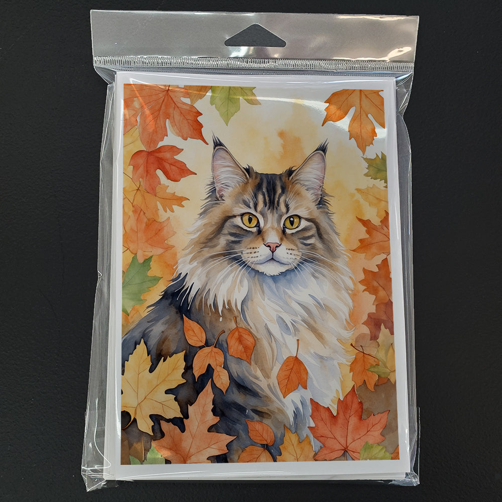 Caroline's Treasures Norwegian Forest Cat in Fall Leaves Greeting Cards Pack of 8 Blank Cards with Envelopes Whimsical - image 3