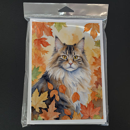 Caroline's Treasures Norwegian Forest Cat in Fall Leaves Greeting Cards Pack of 8 Blank Cards with Envelopes Whimsical - image 3