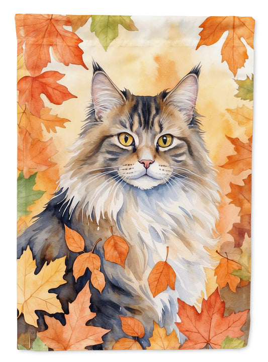 Caroline's Treasures Norwegian Forest Cat in Fall Leaves Garden Flag Mailbox Flag Decorative Yard Flag Banner Outside