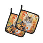 Caroline's Treasures Norwegian Forest Cat in Fall Leaves Pair of Pot Holders Kitchen Heat Resistant Pot Holders Sets