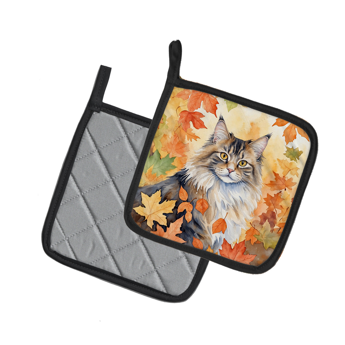 Caroline's Treasures Norwegian Forest Cat in Fall Leaves Pair of Pot Holders Kitchen Heat Resistant Pot Holders Sets - image 2