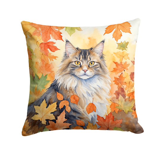 Caroline's Treasures Norwegian Forest Cat in Fall Leaves Throw Pillow Machine Washable, Indoor Outdoor Decorative