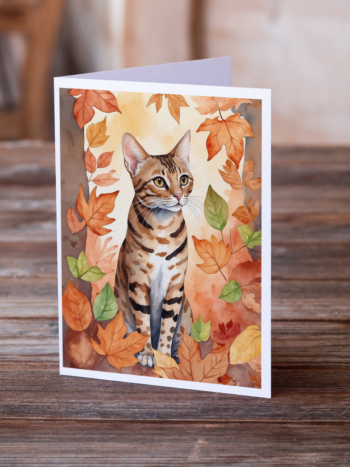 Caroline's Treasures Ocicat Cat in Fall Leaves Greeting Cards Pack of 8 Blank Cards with Envelopes Whimsical A7 Size - image 2