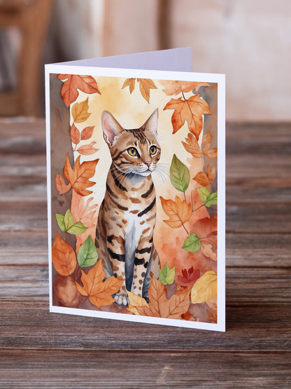 Caroline's Treasures Ocicat Cat in Fall Leaves Greeting Cards Pack of 8 Blank Cards with Envelopes Whimsical A7 Size - image 2