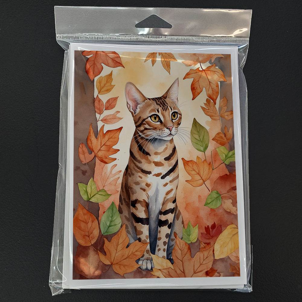 Caroline's Treasures Ocicat Cat in Fall Leaves Greeting Cards Pack of 8 Blank Cards with Envelopes Whimsical A7 Size - image 3