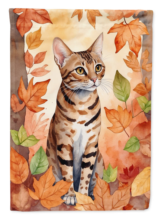 Caroline's Treasures Ocicat Cat in Fall Leaves Garden Flag Mailbox Flag Decorative Yard Flag Banner Outside Patio