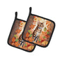 Caroline's Treasures Ocicat Cat in Fall Leaves Pair of Pot Holders Kitchen Heat Resistant Pot Holders Sets Oven Hot