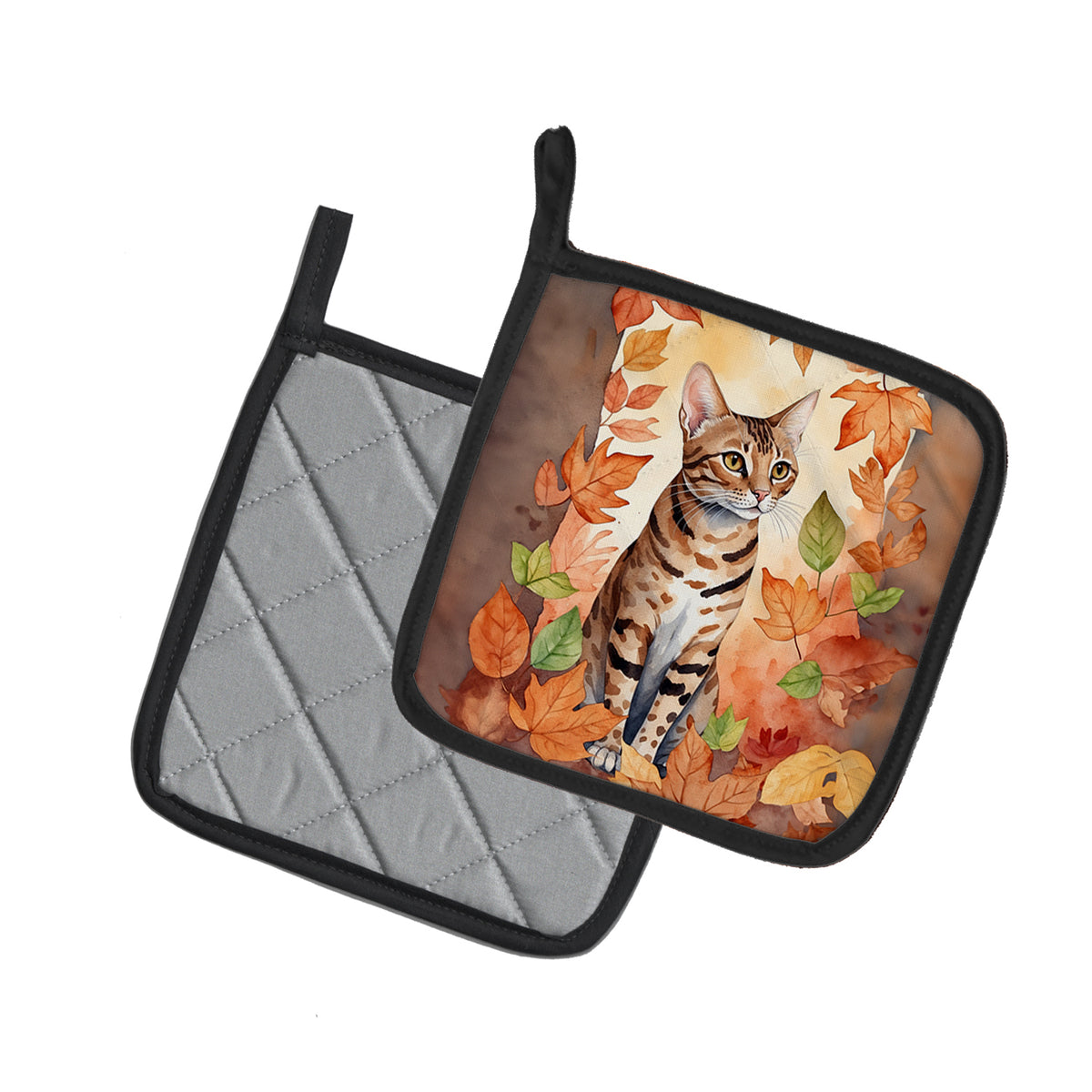 Caroline's Treasures Ocicat Cat in Fall Leaves Pair of Pot Holders Kitchen Heat Resistant Pot Holders Sets Oven Hot - image 2
