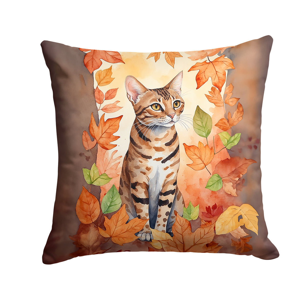 Caroline's Treasures Ocicat Cat in Fall Leaves Throw Pillow Machine Washable, Indoor Outdoor Decorative Pillow for