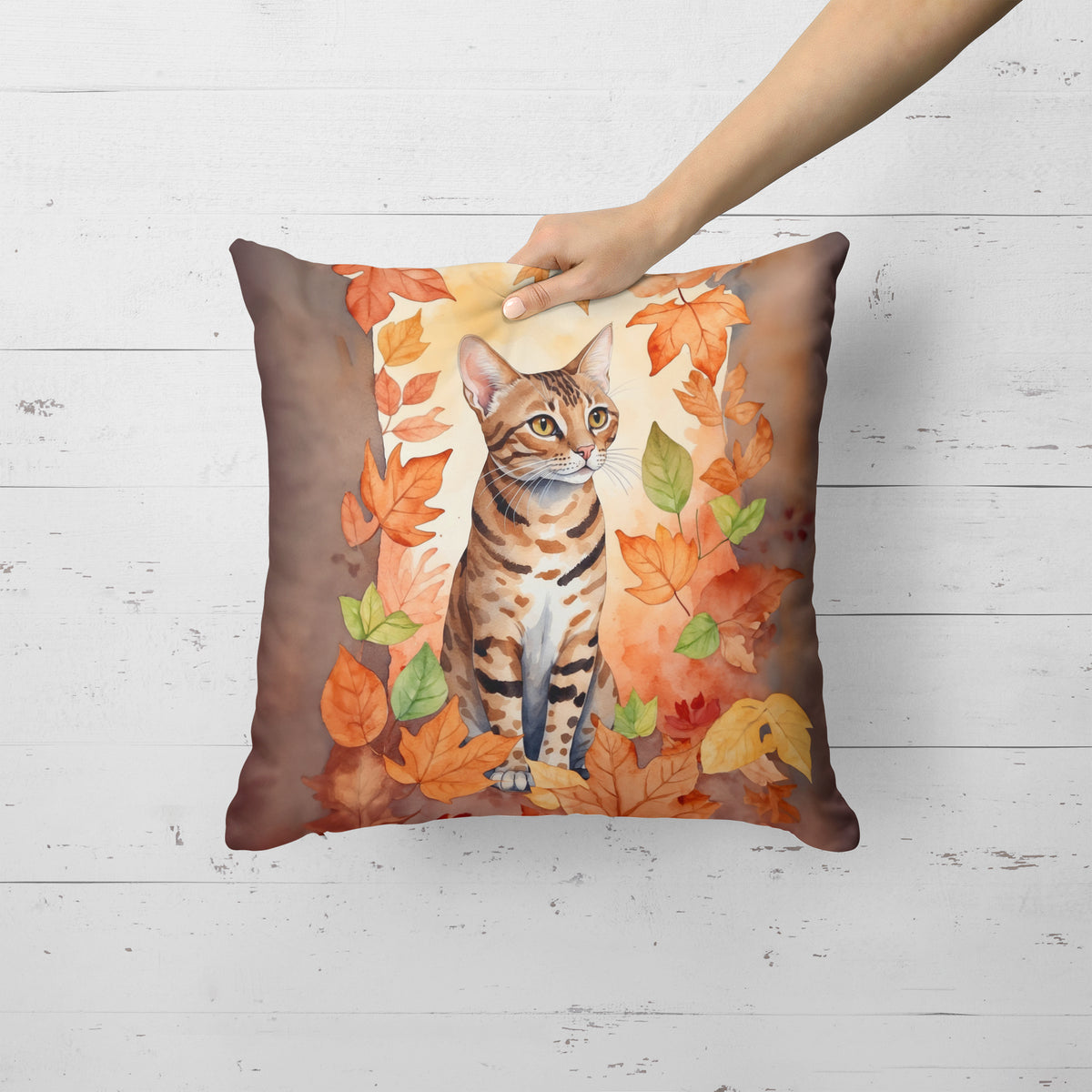 Caroline's Treasures Ocicat Cat in Fall Leaves Throw Pillow Machine Washable, Indoor Outdoor Decorative Pillow for - image 2