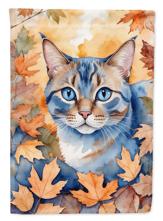 Caroline's Treasures Ojos Azules Cat in Fall Leaves House Flag Large Porch Sleeve Pole Decorative Outside Yard Banner