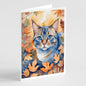 Caroline's Treasures Ojos Azules Cat in Fall Leaves Greeting Cards Pack of 8 Blank Cards with Envelopes Whimsical A7