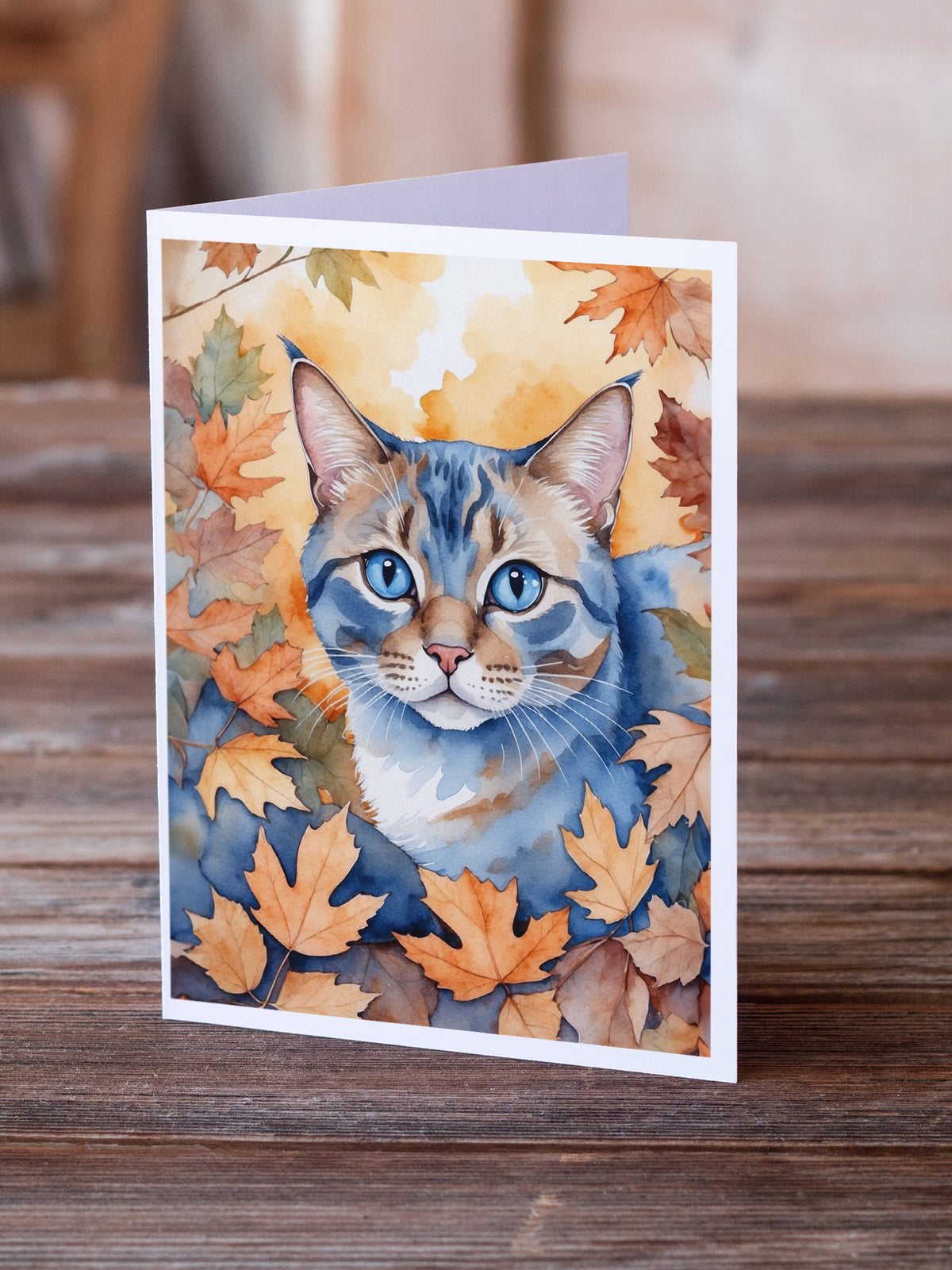 Caroline's Treasures Ojos Azules Cat in Fall Leaves Greeting Cards Pack of 8 Blank Cards with Envelopes Whimsical A7 - image 2