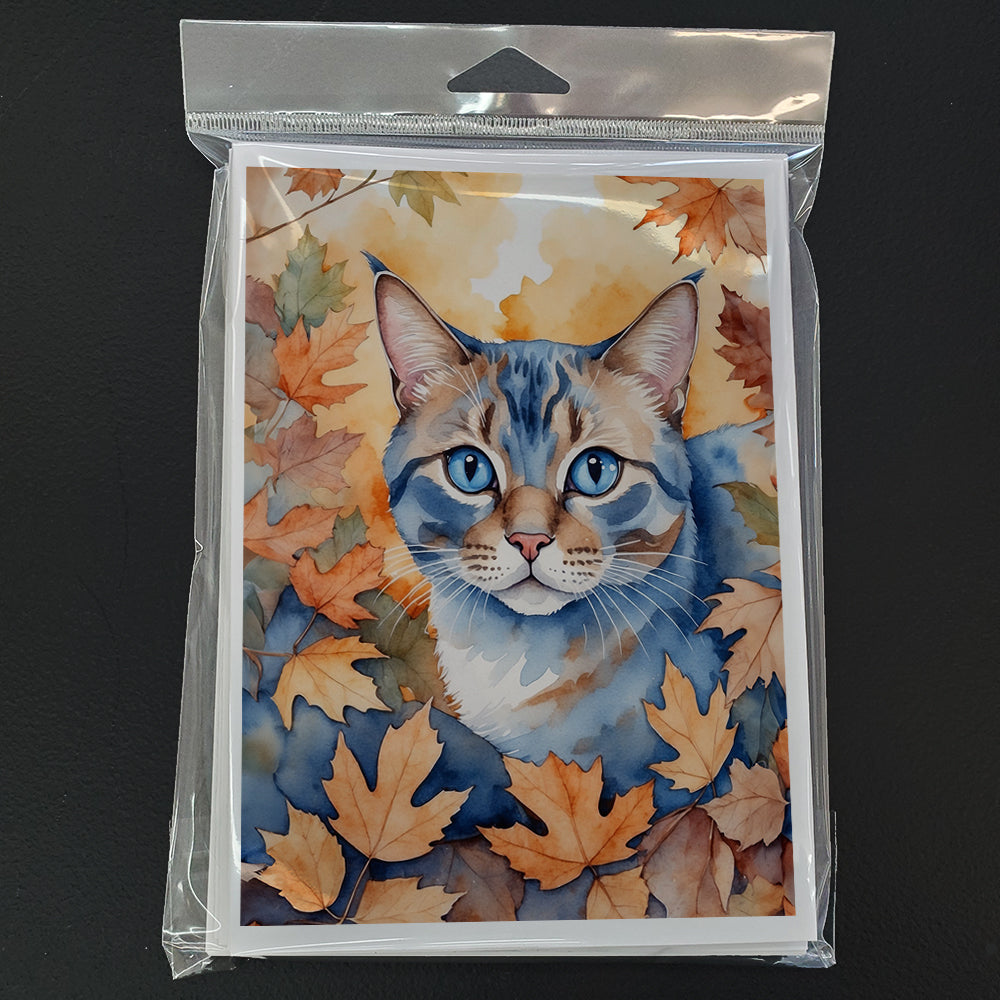 Caroline's Treasures Ojos Azules Cat in Fall Leaves Greeting Cards Pack of 8 Blank Cards with Envelopes Whimsical A7 - image 3