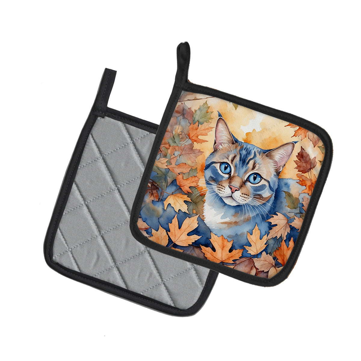 Caroline's Treasures Ojos Azules Cat in Fall Leaves Pair of Pot Holders Kitchen Heat Resistant Pot Holders Sets Oven - image 2