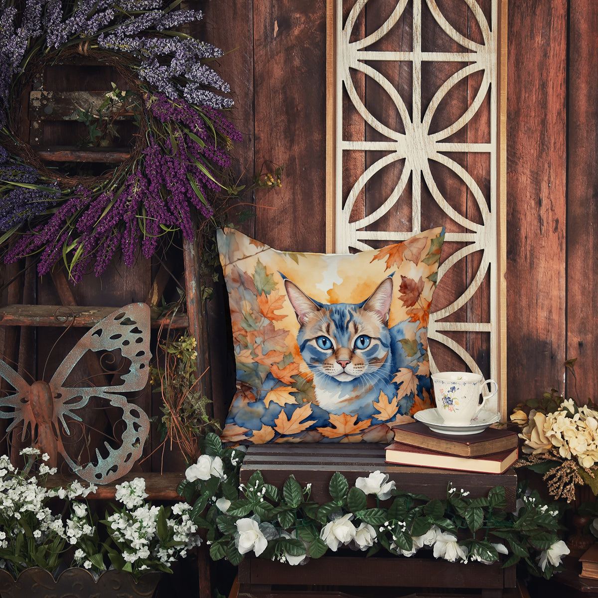 Caroline's Treasures Ojos Azules Cat in Fall Leaves Throw Pillow Machine Washable, Indoor Outdoor Decorative Pillow for - image 6